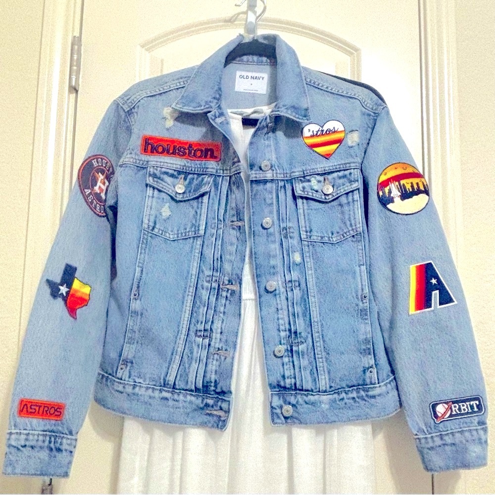 Houston Astros Baseball Custom Patch Denim Jacket Size Small - Picture 4 of 8